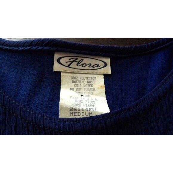 Flora Dark Blue Textured Short Sleeve Shirt Pullover Top Size Med Women Vintage - Picture 5 of 10